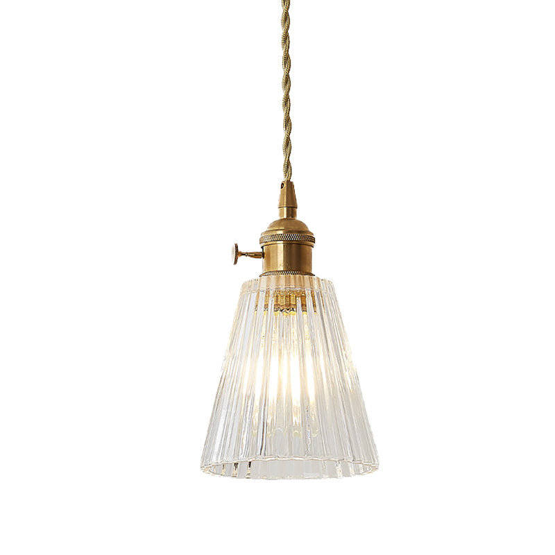 Modern Flared Clear Glass 1-Light Pendant Ceiling Light In Brass