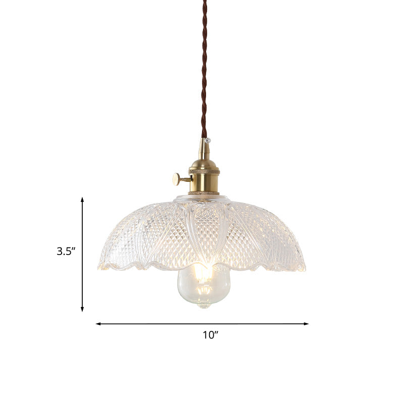 Modern Brass Pendant Lamp With Etched Prismatic Glass Dome For Living Room Lighting