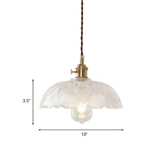 Modern Brass Pendant Lamp With Etched Prismatic Glass Dome For Living Room Lighting