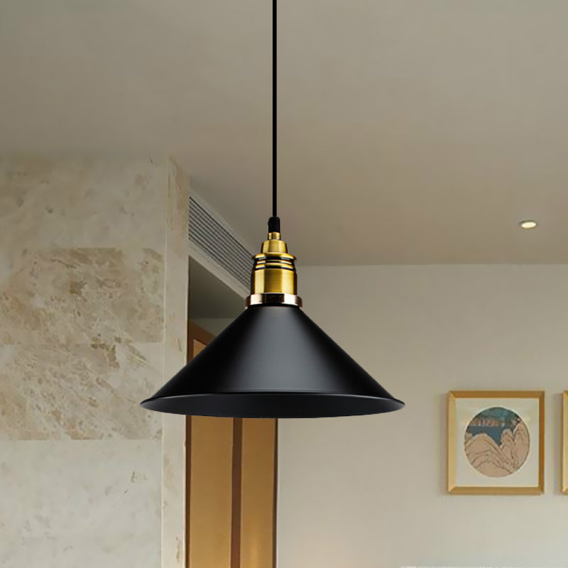 Black Metallic Cone Shade Ceiling Light - Loft Style 1 Head Kitchen Pendant Lamp (10’/14’ Wide)