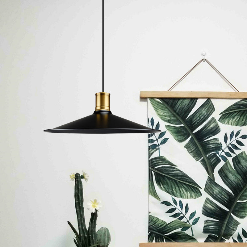 Industrial Vintage Pendant Lighting - Metallic Black Finish Conic 1-Light Suspension For Bedroom