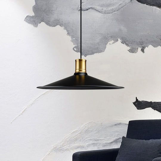 Industrial Vintage Pendant Lighting - Metallic Black Finish Conic 1-Light Suspension For Bedroom