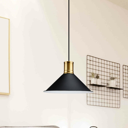 Vintage Industrial 1-Light Pendant With Metallic Black Finish For Bedroom - 8.5/10.5 Width