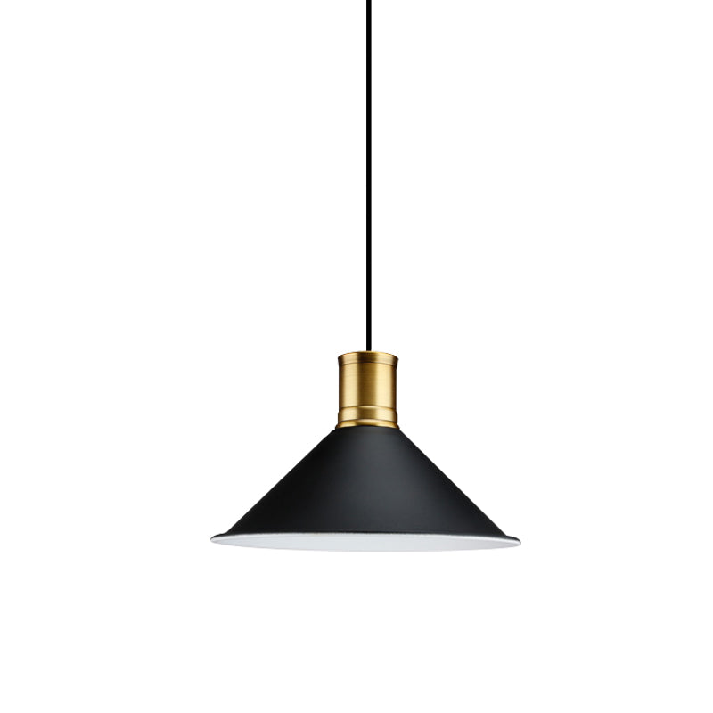 Industrial Vintage Pendant Lighting - Metallic Black Finish Conic 1-Light Suspension For Bedroom