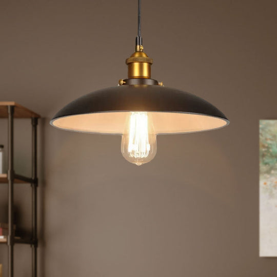Vintage Style Iron Pendant Lighting For Restaurants - Bowl Shade 1 Light Black Finish Sizes: 12’/16