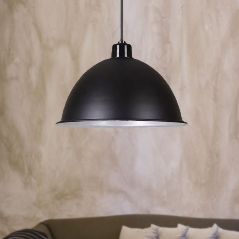 Retro Style Metallic Hanging Light Pendant With Bowl Shade - Black/Silver