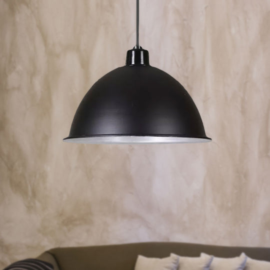 Retro Style Metallic Hanging Light Pendant With Bowl Shade - Black/Silver