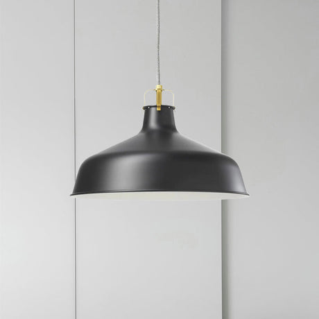 Modern 1-Light Metallic Pendant Lamp With Black/White Barn Shade - Stylish Dining Room Hanging