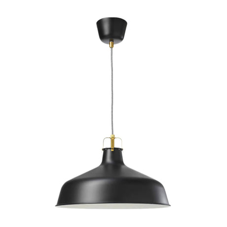 Modern 1-Light Metallic Pendant Lamp With Black/White Barn Shade - Stylish Dining Room Hanging