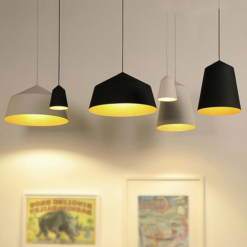 Retro Tapered Shade Pendant Light Metallic Hanging Ceiling (6’/10.5’/12.5’ Width) - Black/White