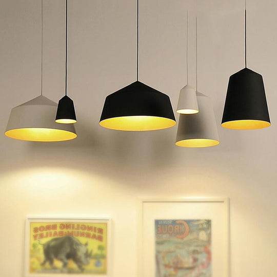 Retro Tapered Shade Pendant Lighting - 6/10.5/12.5 Width Metallic Hanging Ceiling Light: Black/White