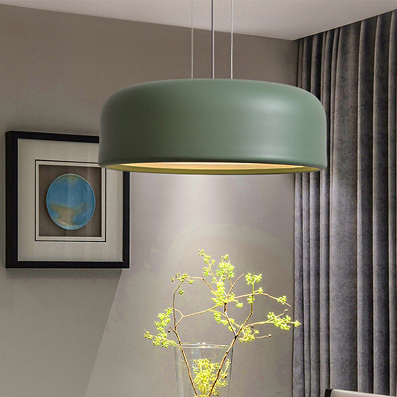 Metallic Macaron Style Pendant Light Fixture | Khaki/Black Drum Shade 1 Bulb Restaurant Ceiling
