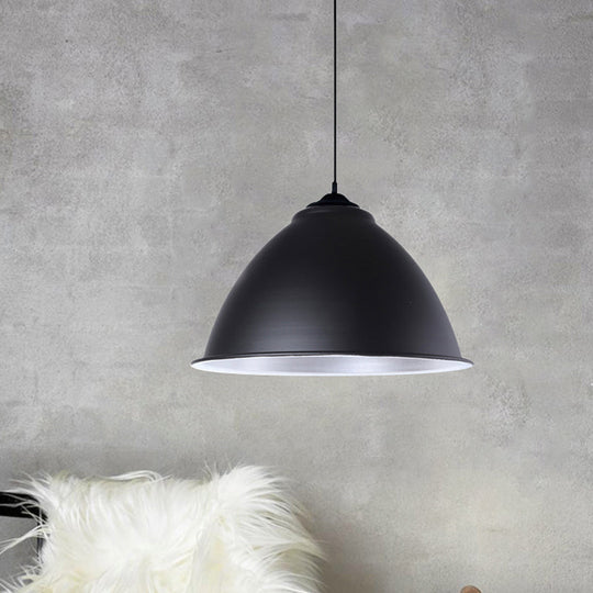 Metallic Domed Hanging Ceiling Light - Industrial Pendant Lamp With Adjustable Cord In