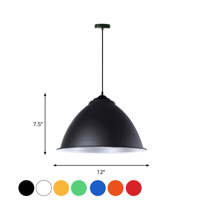 Metallic Domed Hanging Ceiling Light - Industrial Pendant Lamp With Adjustable Cord In