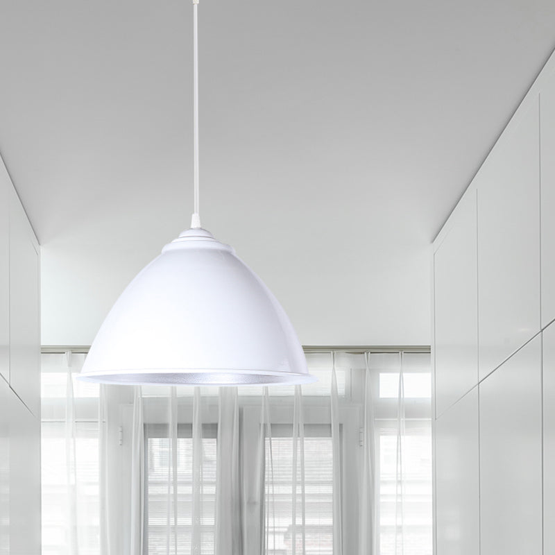 Metallic Domed Hanging Ceiling Light - Industrial Pendant Lamp With Adjustable Cord In