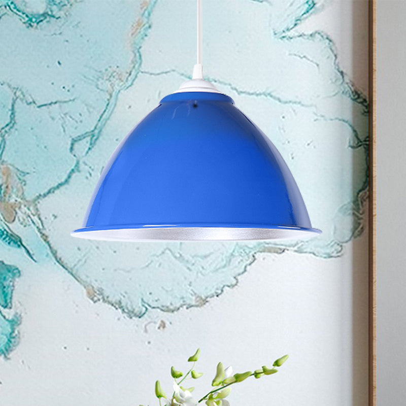 Metallic Domed Hanging Ceiling Light - Industrial Pendant Lamp With Adjustable Cord In