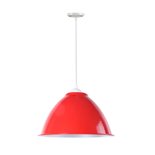 Metallic Domed Hanging Ceiling Light - Industrial Pendant Lamp With Adjustable Cord In