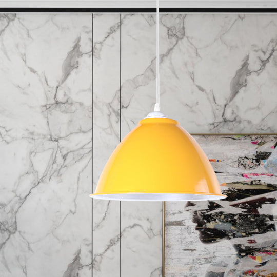 Metallic Domed Hanging Ceiling Light - Industrial Pendant Lamp With Adjustable Cord In