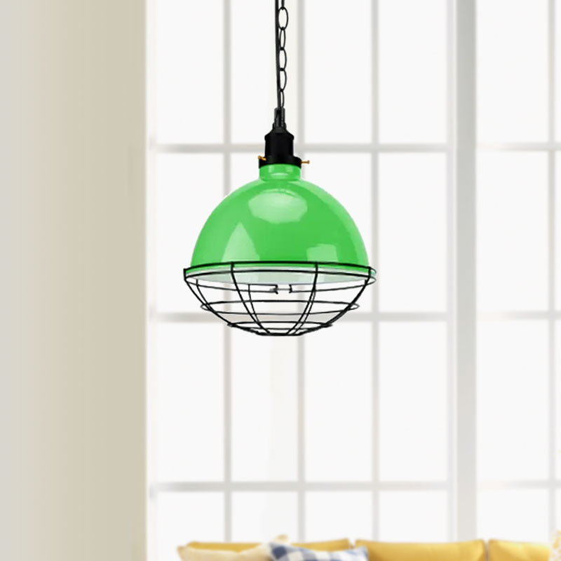 Retro Industrial Metal Pendant Light - Bowl Shade 1 Bulb Black/White/Red Indoor Ceiling With Wire