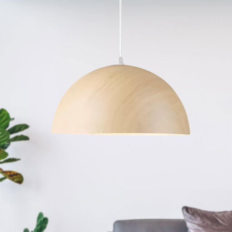 Contemporary Aluminum Domed Pendant Light With Wood Design - Brown Tones