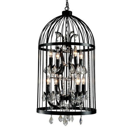 Vintage Industrial Black Metal Pendant Light With Crystal Accents - Multi Birdcage Hanging Design