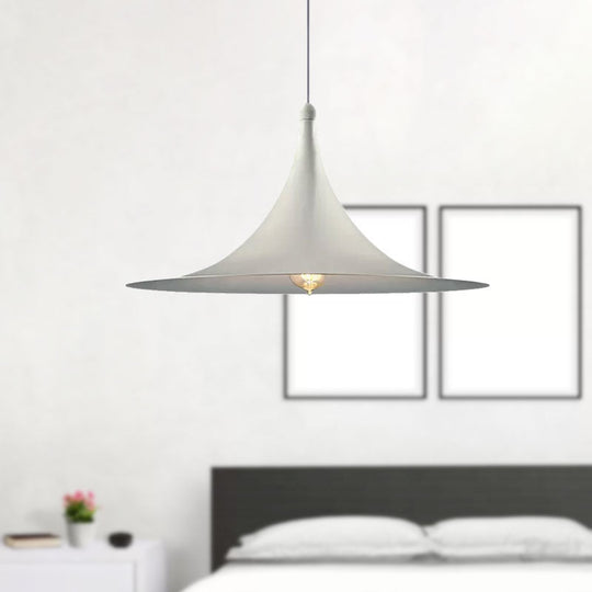 Contemporary Metallic Ceiling Light With Flared Shade - Bedroom Pendant Lighting In White/Black