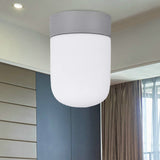 Modernist Metal & Frosted Glass Flush Mount Light - Pink/Gray Ceiling Lighting