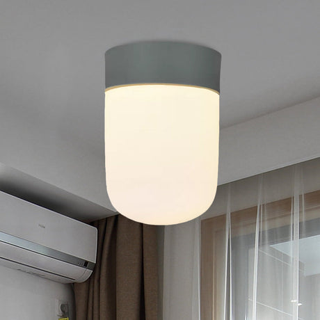 Modernist Metal & Frosted Glass Flush Mount Light - Pink/Gray Ceiling Lighting