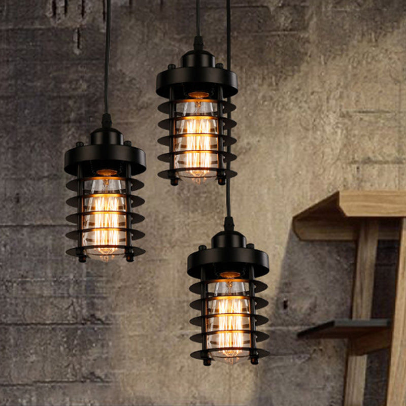 Industrial Pendant Light With Metallic Cage Shade - Matte Black/Rust Ideal For Table Lighting