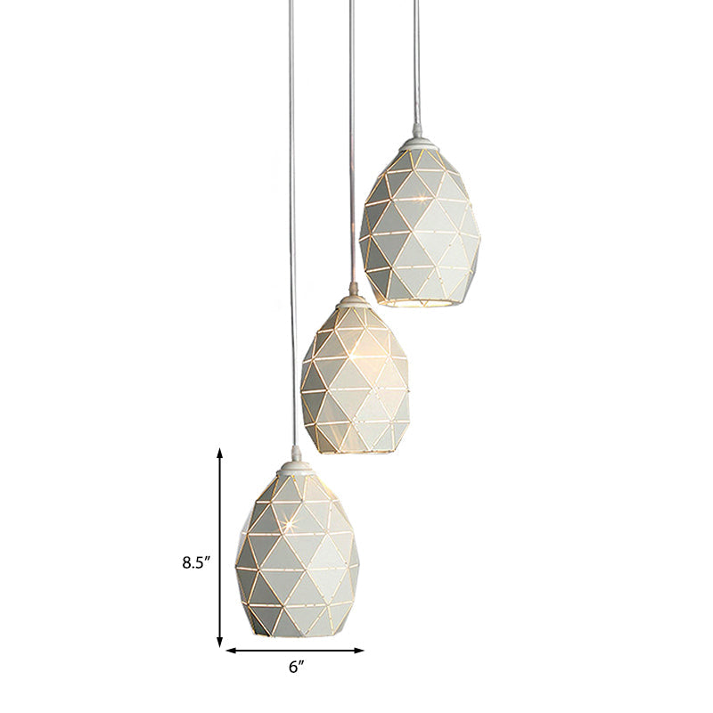 Modern Geometric Metal Pendant Light - White 3 Lights Indoor Hanging Ceiling Fixture
