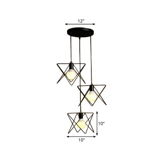 Geometric Pendant Light - Modern Industrial Style Iron Fixture With 3 Heads Black Wire Frame