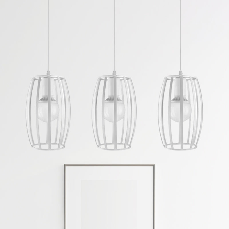 Modern Oval Pendant Light With Cage Shade - Black/White 3 Lights Indoor Hanging Ceiling Fixture