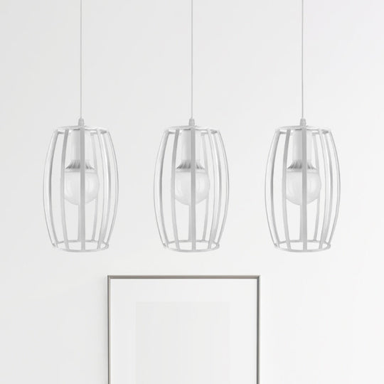 Modern Oval Pendant Light With Cage Shade - Black/White 3 Lights Indoor Hanging Ceiling Fixture