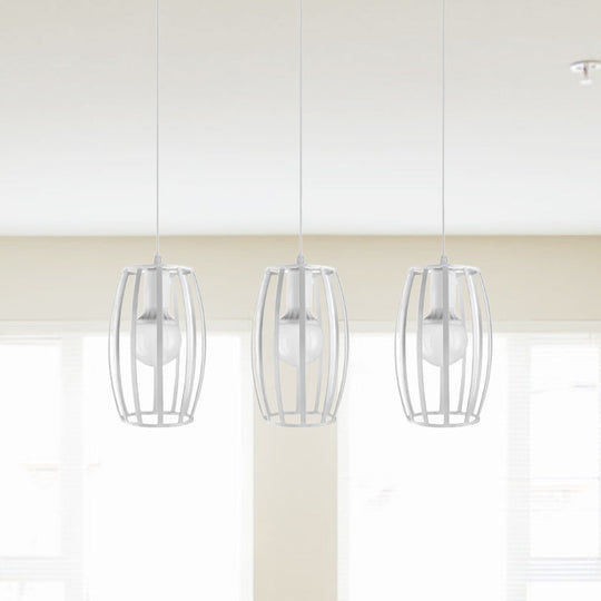 Modern Oval Pendant Light With Cage Shade - Black/White 3 Lights Indoor Hanging Ceiling Fixture