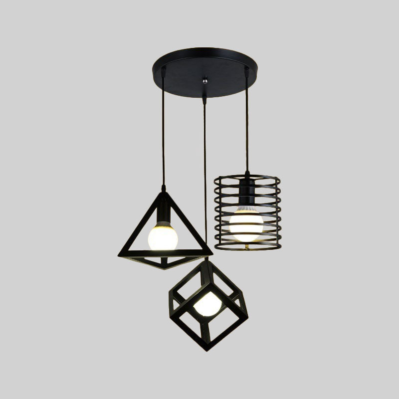 Industrial Metal Black Pendant Lamp With Wire Cage 3 Bulbs And Stylish Hanging Lighting For