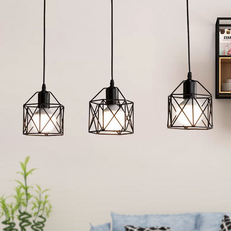 Hexagon Kitchen Ceiling Fixture - Wire Cage Pendant Light With Farmhouse Style Metallic Finish 3