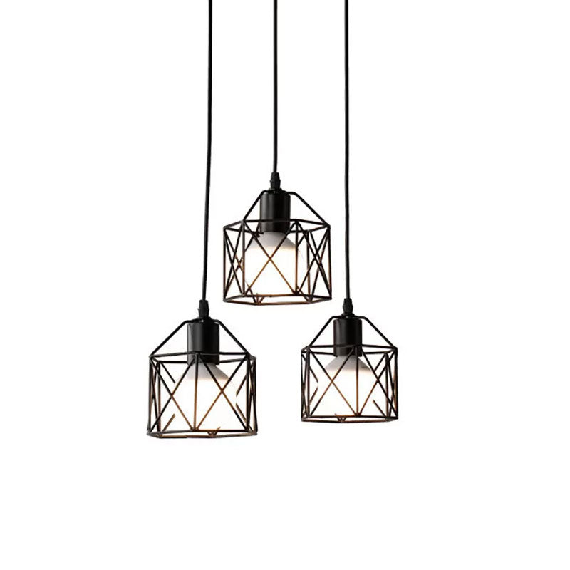 Hexagon Kitchen Ceiling Fixture - Wire Cage Pendant Light With Farmhouse Style Metallic Finish 3