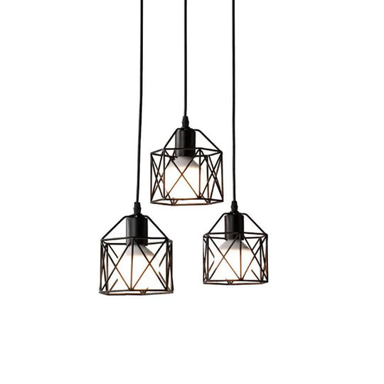 Hexagon Kitchen Ceiling Fixture - Wire Cage Pendant Light With Farmhouse Style Metallic Finish 3