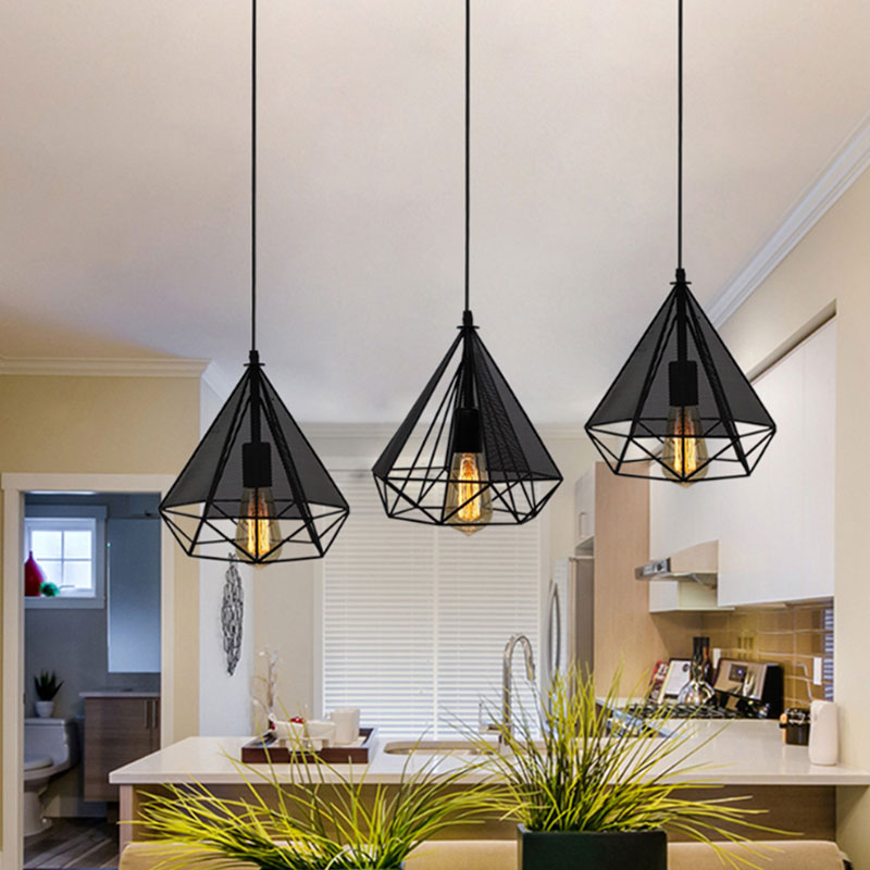 Industrial Style Metallic Pendant Lamp With Mesh Screen - Black Diamond Indoor Lighting