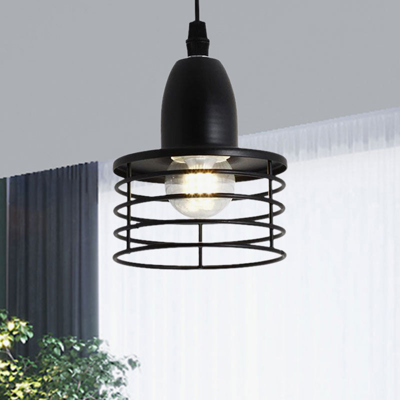 Industrial Retro Pendant Lighting: 1-Light Drum With Wire Cage Shade For Kitchen Ceiling