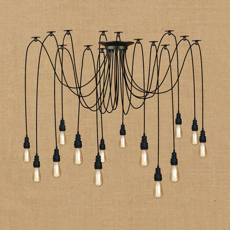 Swag Hanging Lamp - Industrial Style Pendant Light With Metal Bulb Holders In Black Finish