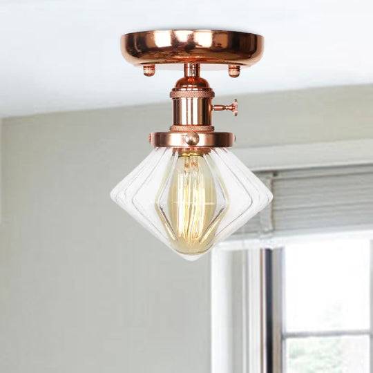 Semi Flush Mount Industrial Ceiling Light Fixture With Globe/Wide Flare/Diamond Design And