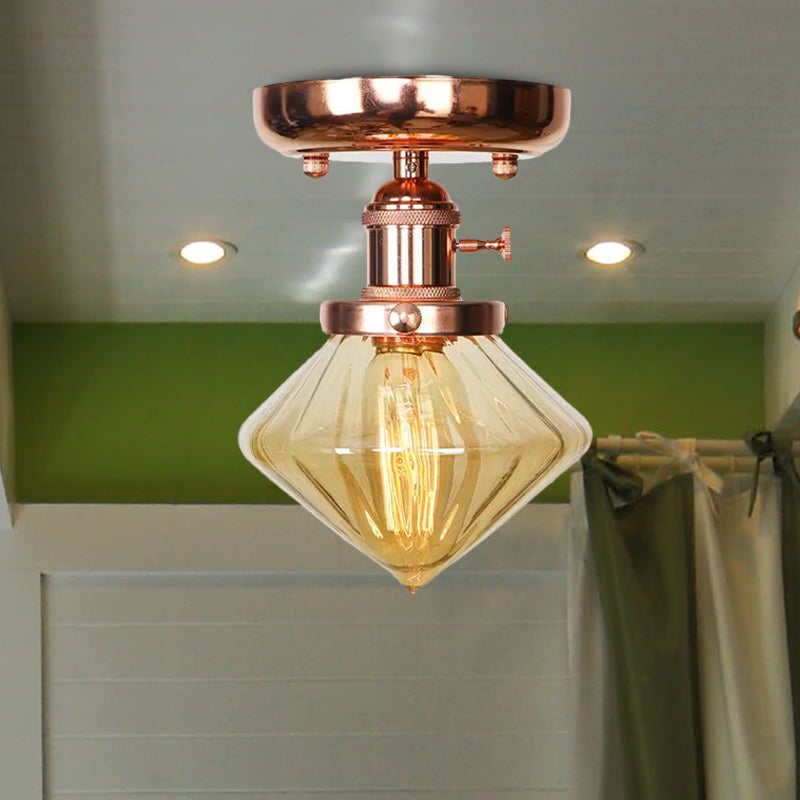 Semi Flush Mount Industrial Ceiling Light Fixture With Globe/Wide Flare/Diamond Design And