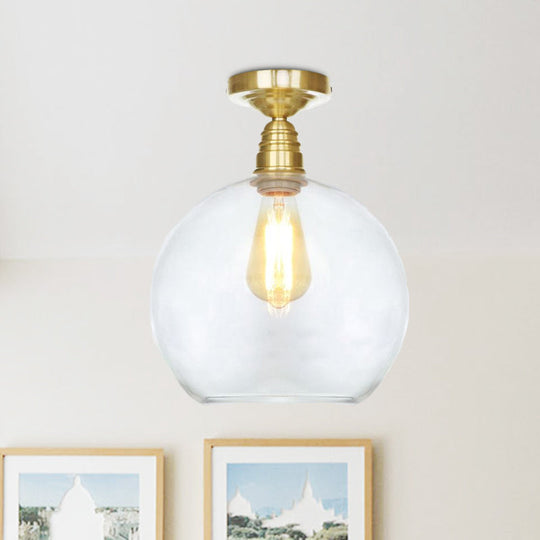 Spherical Brass Industrial Semi Flush Light: Clear/Amber Glass Ceiling Mount 8’/10’/12’ Wide