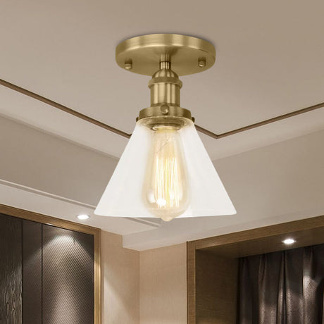 Industrial Clear Glass Ceiling Light In Black/Brass/Copper - Single Bulb Semi Flush Mount