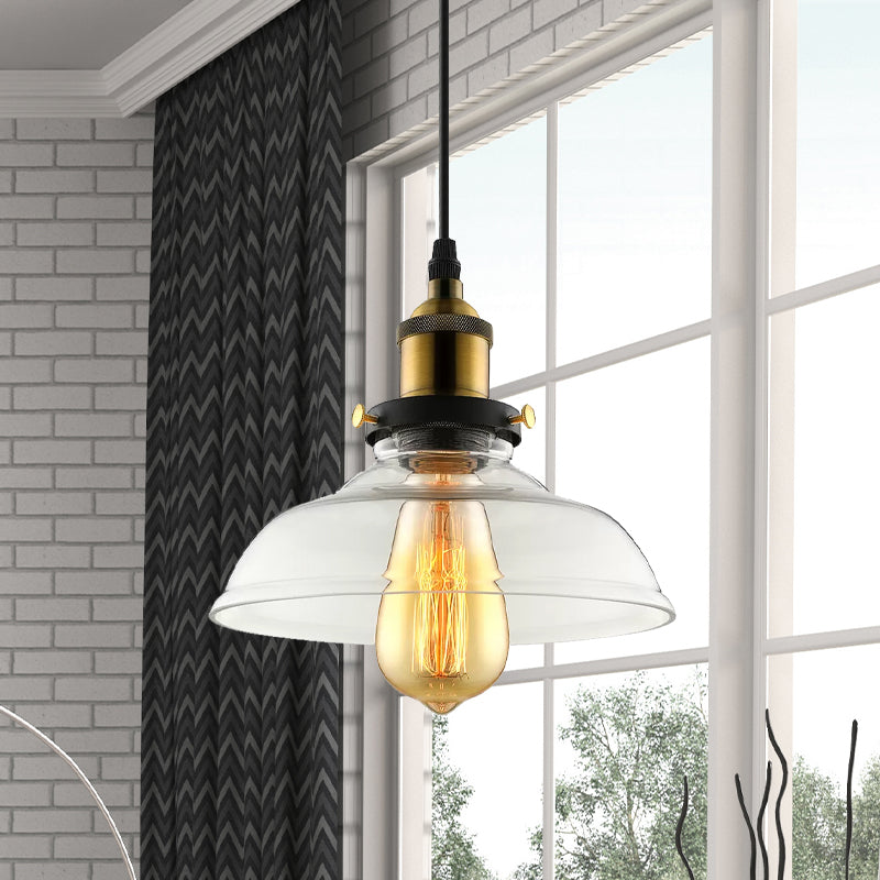 Barn Pendant Light - Industrial 1-Light Prismatic Glass Hanging Lamp In Clear (8’/10’/12’ Wide)