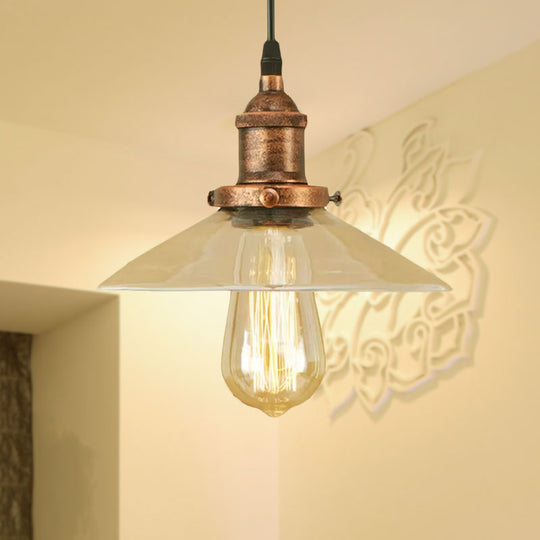 Industrial Clear Glass Pendant Lamp With Cone Shade - Black/Rust/Copper Finish Living Room Hanging