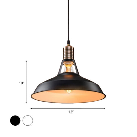Rustic Barn Pendant Light - Vintage Style 1-Bulb Suspension Lamp In Black/White 10.5/12/15 Inch