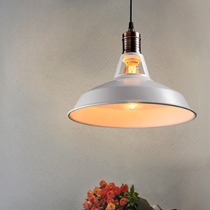 Rustic Barn Pendant Light - Vintage Style 1-Bulb Suspension Lamp In Black/White 10.5/12/15 Inch