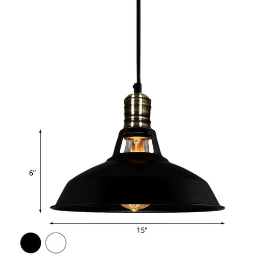 1-Head Barn Pendant Lighting - Industrial Black/White Metallic Suspension Light 10.5/12/15 Inch Dia